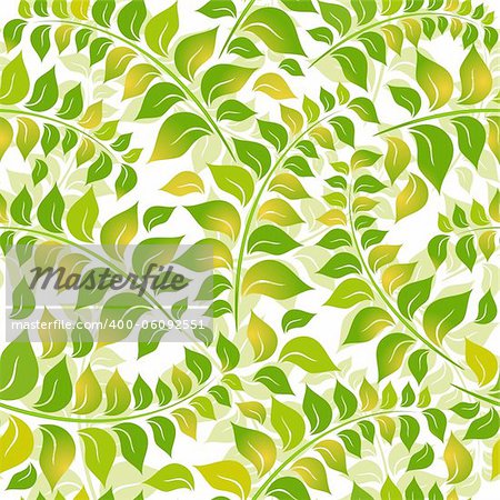 Seamless floral white pattern with green-yelllow leaves (vector)