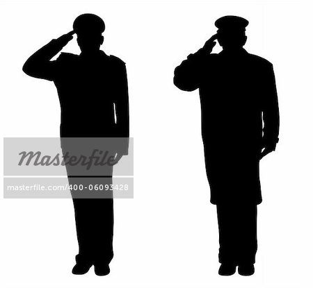 Soldier, officer, captain, policeman, sailor or firefighter saluting. Isolated white background. EPS file available.