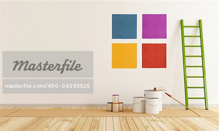 select color swatch to paint wall in a white room - rendering
