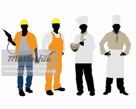 Vector illustration of a cooks and builders silhouettes