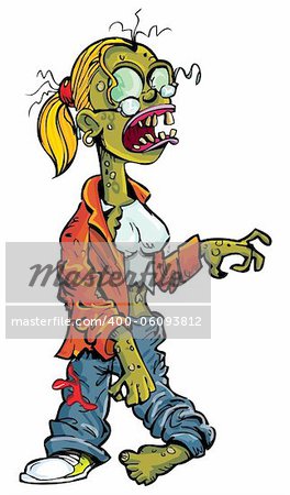 Cartoon zombie woman with glasses. Isolated on white