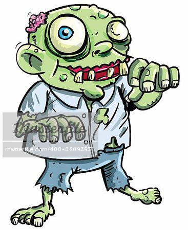 Zombie Mignon dessin vert. Isolé sur fond blanc