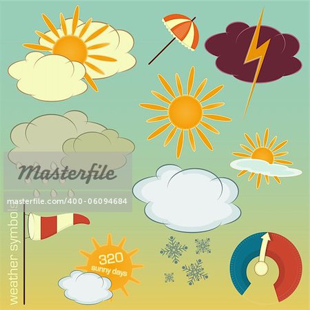 Set of Weather symbols and icons in retro style - vector illustration