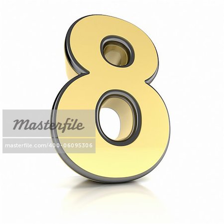 The number eight as a shiny metal object over white
