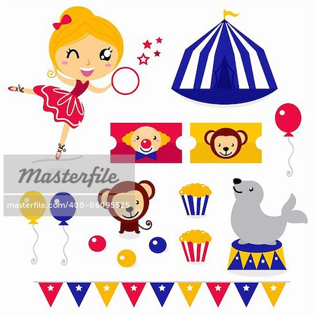 Circus design elements collection. Vector cartoon