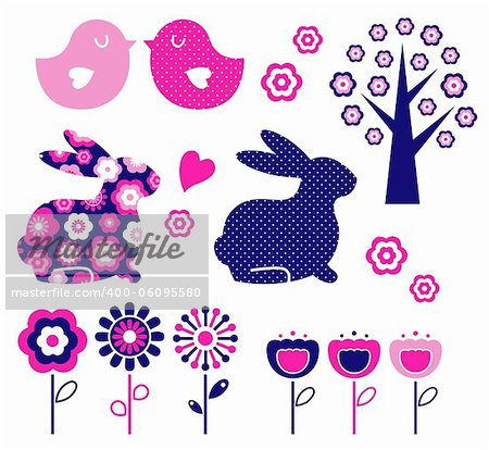 Spring and easter elements isolated on white. Vector