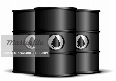 illustration of black barrels with oil labels