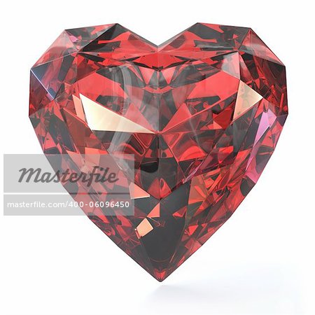 Heart shaped ruby, isolated on white background