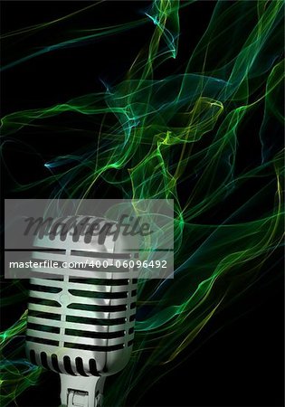 Silver vintage microphone on abstract background