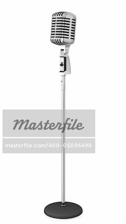 Classic microphone on a long stand, isolated on white background