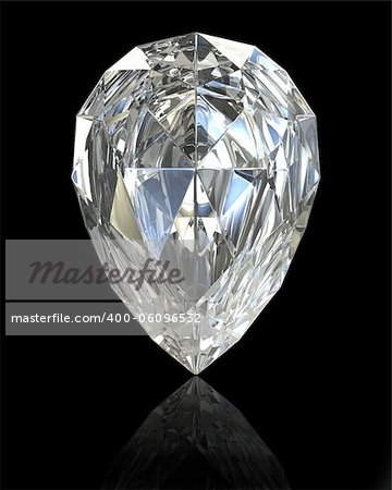 Pear cut diamond, isolated on black background