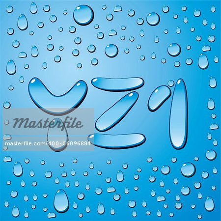 Vector set of water drops letters on blue background