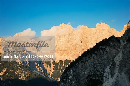 Peaks of the Julian Alps in the light of the sunset