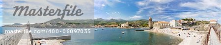 Panorama of tourist destinations in the Mediterranean with beautiful bay and historic port