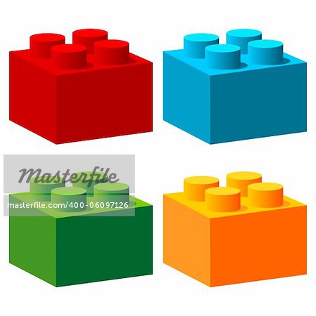 Bricks with different colors isolated over white