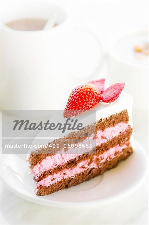 Strawberry slice cake, natural lighting