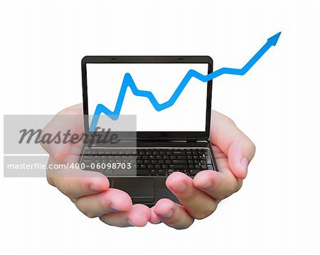 business graph and laptop PC on women hand