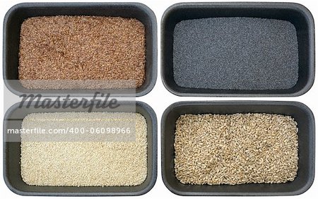 Four Different Bread Ingredients, Sesame, Poppy, Flax and Sunflower Seeds