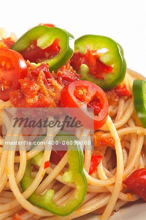 spicy italian pasta tomato and chili peppers sauce