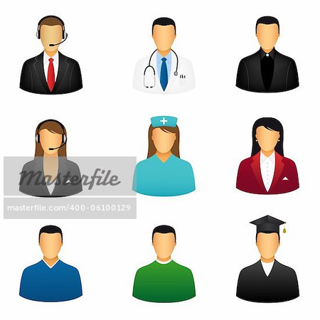 Set of people icons that represent various jobs