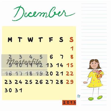 december 2013, calendar design with the gifted student profile for international schools