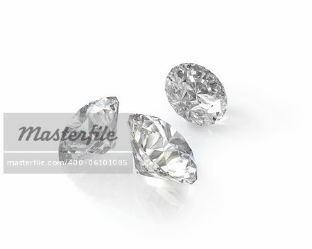 Three round, old european cut diamonds, isolated on white background