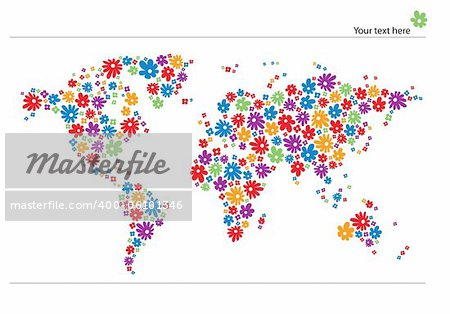 World map with flowers