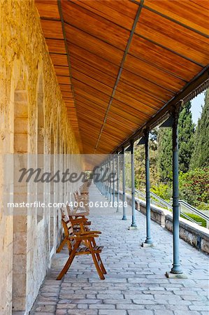 Covered wooden gallery in Jerusalem, Israel