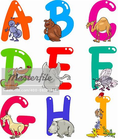 Cartoon Colorful Alphabet Set with Funny Animals