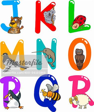 Cartoon Colorful Alphabet Set with Funny Animals Cartoon Colorful Alphabet Set with Funny Animals