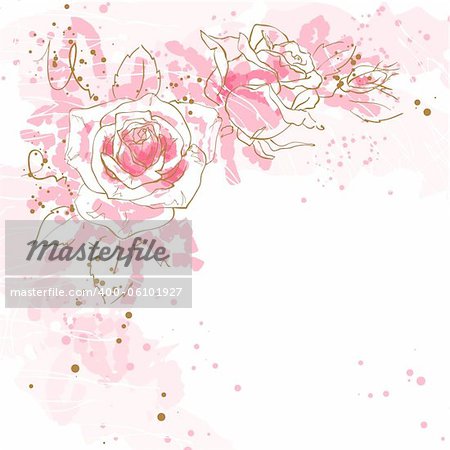Abstract romantic vector background with three pink roses.