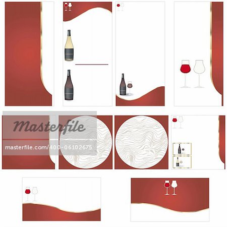 Wine stationary template - brochure design, CD cover design and business card design in one package and fully editable.