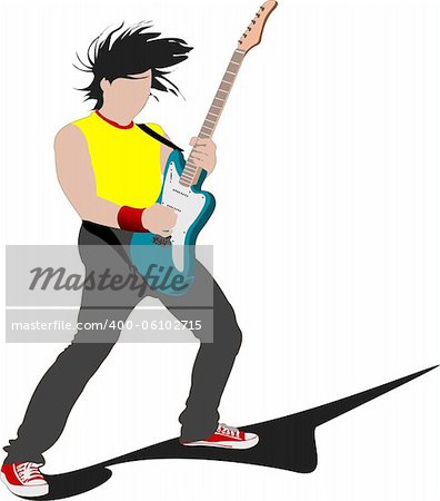 Guitar player isolated on the white background. Vector illustration