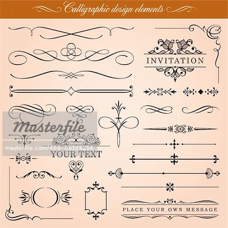 Set of vector calligraphic design elements and page decoration