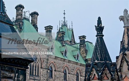 The canadian Parliament East block with all its intricate gothic ironwork design.