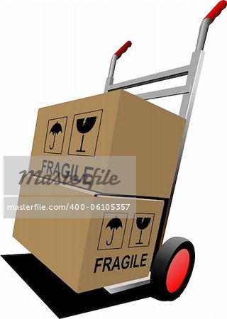 Boxes on hand pallet truck. Vector illustration