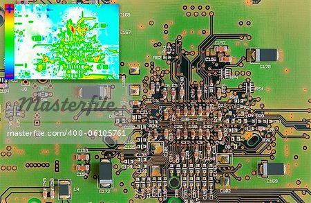 Green Electronic Circuit Board with Thermal Image Diagram for Failure Detection