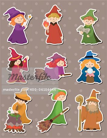 cartoon Wizard and Witch stickers