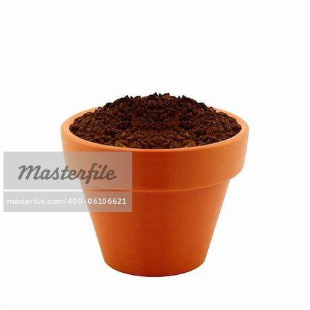 clay pot with Soil isolated on white background.