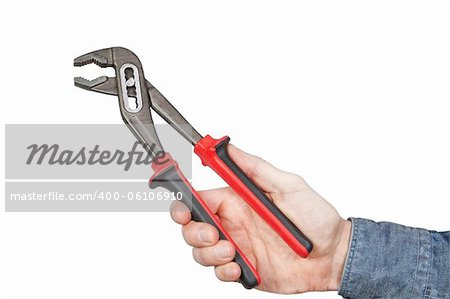 Adjustable wrench in hand, on a white background.