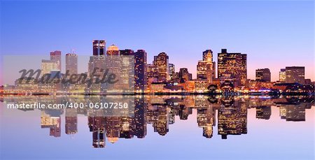 Financial District of Boston, Massachusetts viewed across from Boston Harbor.