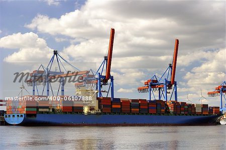 container ship in port in hamburg