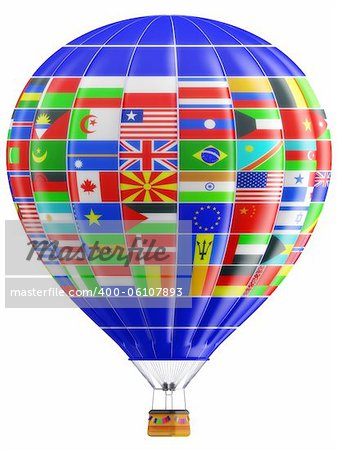 Balloon a symbol of globalization with flags of the countries of the states of the world isolated on a white background in 3d