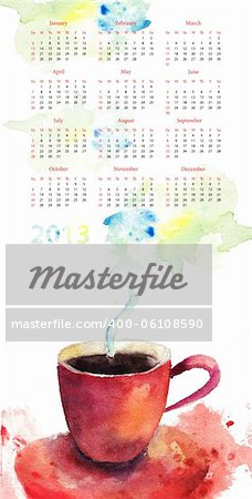Original calendar for 2013 with A cup of coffee