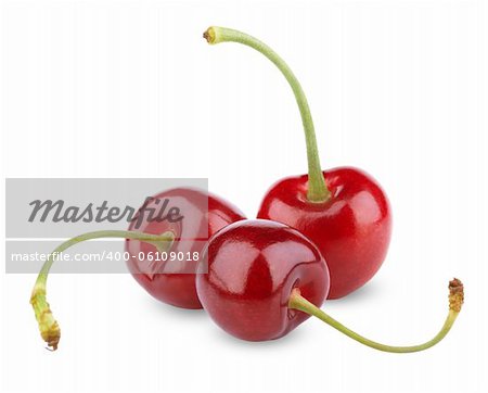 Three sweet cherry berry fruits isolated on white background