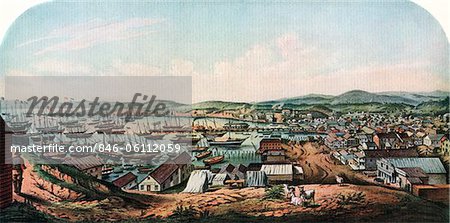 1800s 1850 VIEW OF SAN FRANCISO & PORT FROM TELEGRAPH HILL AFTER A SKETCH BY McMURTRIE