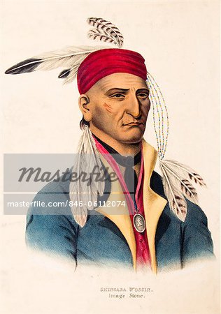 1800s PORTRAIT OF CHIPPEWA CHIEF IMAGE STONE OR SHINGABA W'OSSIN SIDED WITH THE BRITISH IN WAR OF 1812