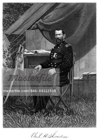 DER 1800ER 1860ER JAHRE PORTRAIT PHILIP SHERIDAN UNION GENERAL WÄHREND DER AMERIKANISCHEN BÜRGERKRIEG-BILD CA. 1866 REKONSTRUKTION ÄRA