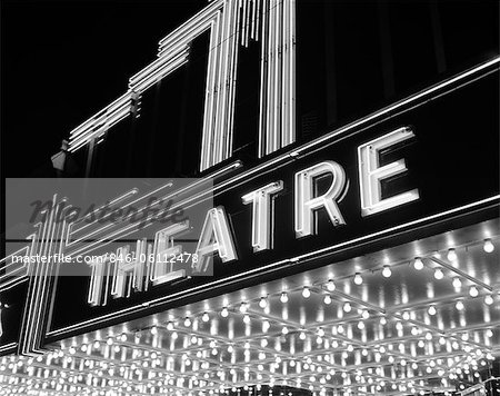 DREIßIGER JAHRE VIERZIGER JAHRE THEATER MARQUEE THEATRE IN NEON LIGHTS