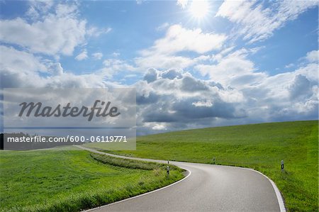 Road through Meadow, Achberg, Baden-Wurttemberg, Germany